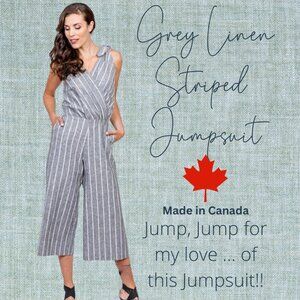 Linen Jumpsuit | Grey/Cream Stripe